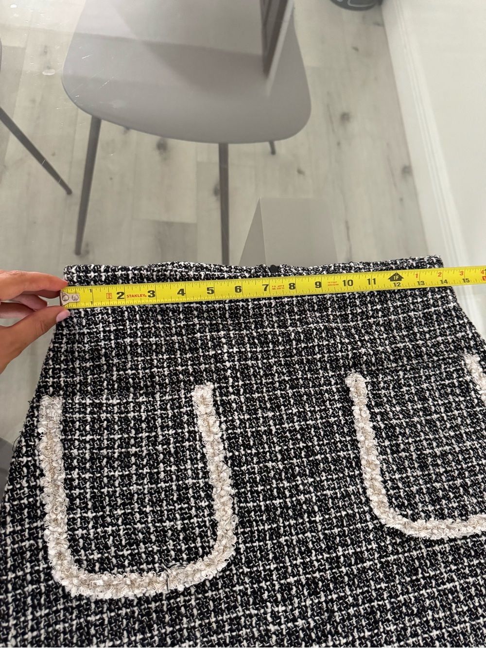 Black & White Tweed Pencil Skirt with Pockets - Picture 4 of 6